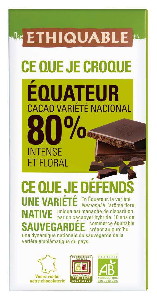 Ethiquable - Équateurchocolat noir 80% ntense et floral