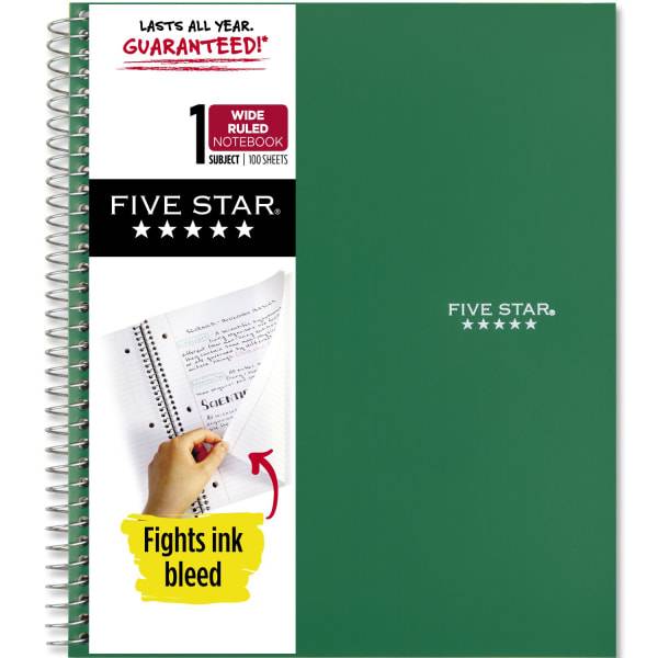 Five Star Forest Green 8" X 10-1/2" 1 Subject Wirebound Notebook