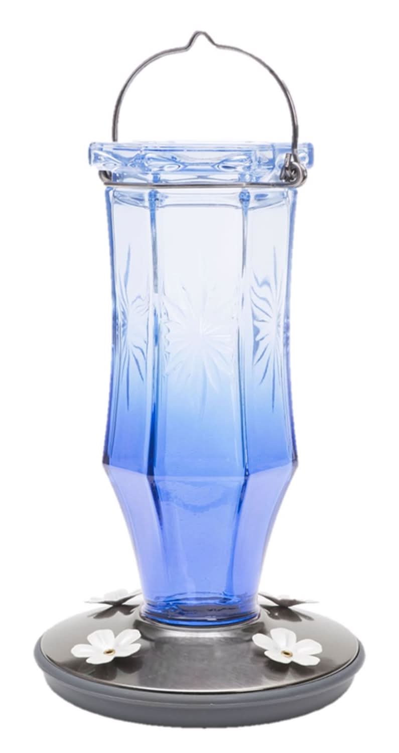 Perky-Pet Hummingbird 16 Oz Glass/Metal Sapphire Starburst Vintage Nectar Bird Feeder 4 Ports