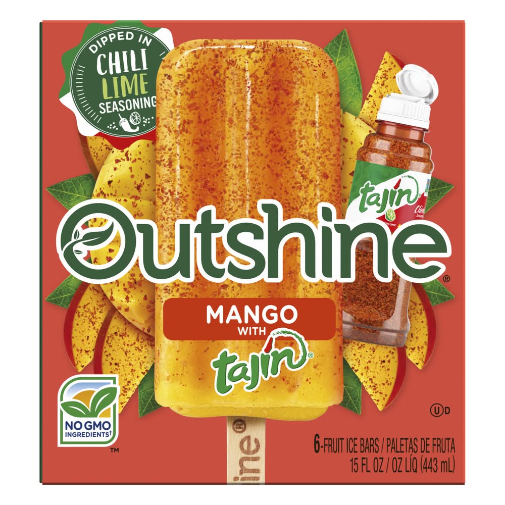 Outshine Tajin Fruit Ice Bars, Mango (15 fl oz, 6 ct)