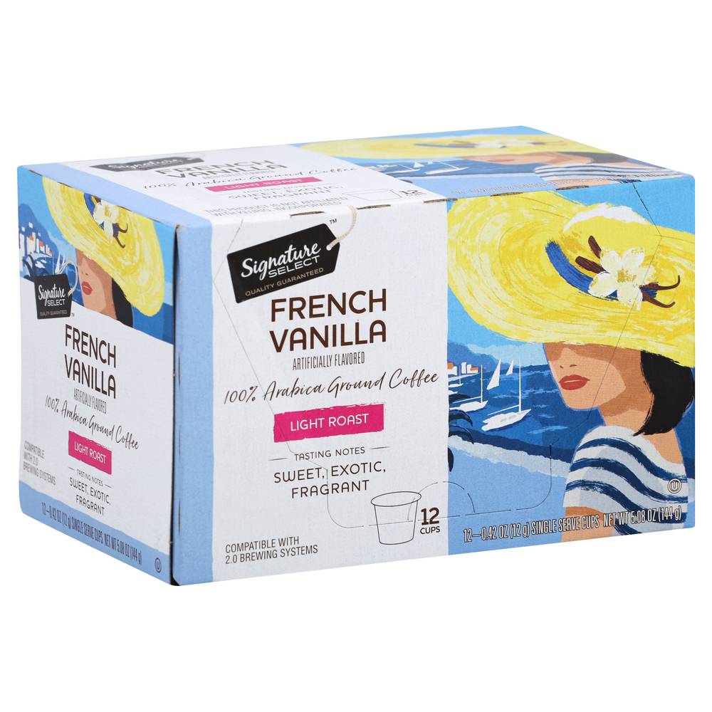 Signature Select 100% Arabica Light Roast Ground Coffee Single Serve Cups, French Vanilla (5.08 oz, 12 ct)