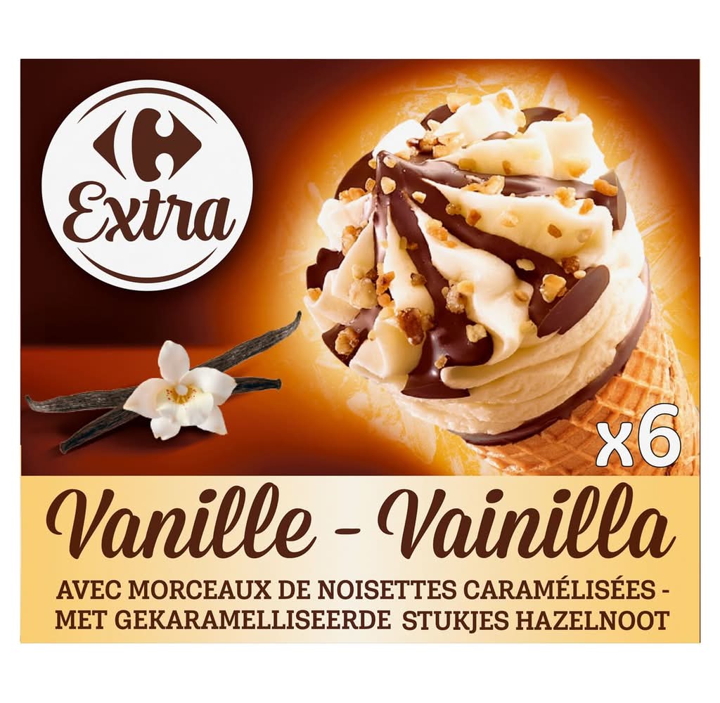 Carrefour Extra Vanille met Gekaramelliseerde Stukjes Hazelnoot 6 Stuks 409 g