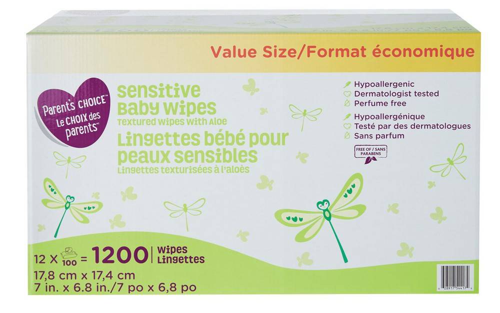 Parent's Choice Sensitive Aloe Baby Wipes Value Size, 7x6.8 in (12 ct)