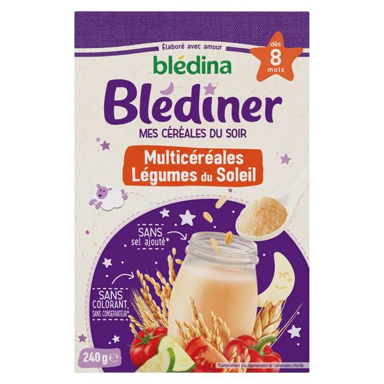 Blédina Blédiner - Céréales en poudre bébé soir dès 8 mois multicéréales légumes du soleil