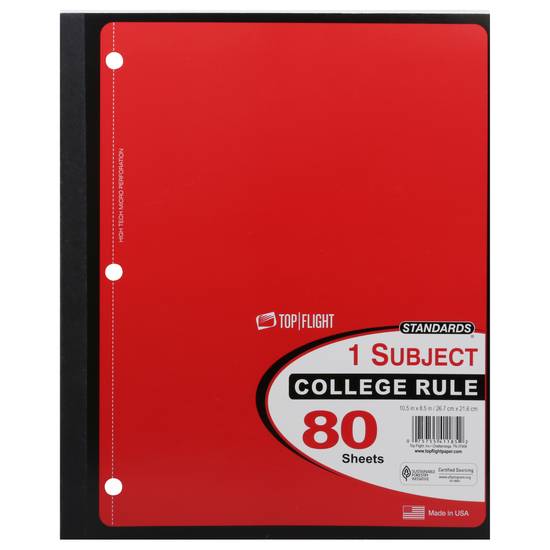Top Flight 1 Subject College 80 Sheets Rule Book