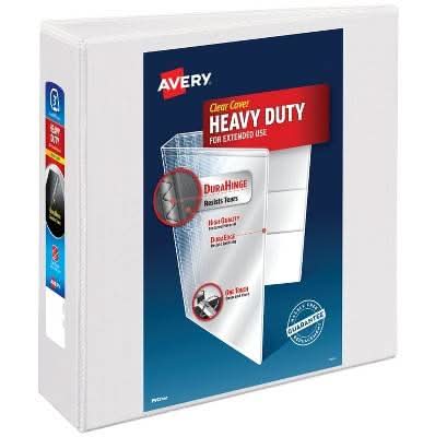 Avery One Touch Slant Rings 600 Sheet Capacity Heavy Duty View Binder, 3", White