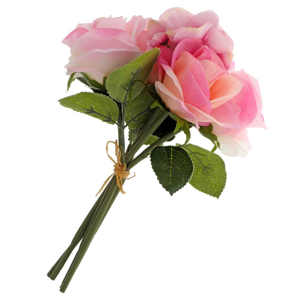 Bouquet rose & hortensia dans raphia