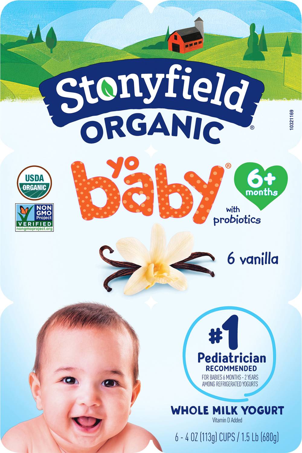 Stonyfield Organic Yobaby Whole Milk Yogurt With Probiotics, Vanilla (6 x 4 oz)