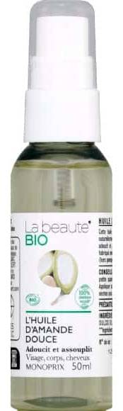 Monoprix La Beauté Bio - Huile d'amande douce pour visage cheveux et corps (50ml)