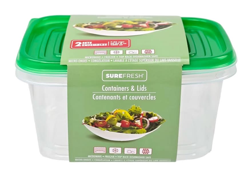 Surefresh Rectangular Storage Containers & Lids 60.84 fl oz, L, Green (2 ct)