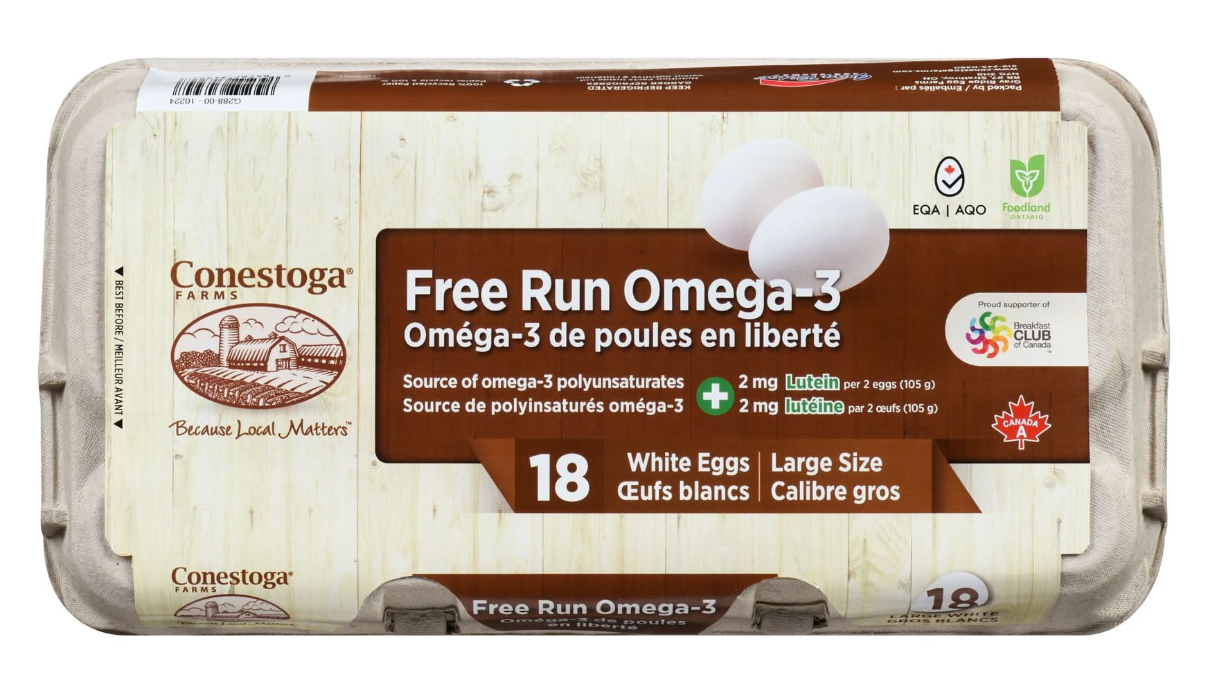 Conestoga Farms Free Run Omega-3 White Eggs, Large (18 ct)