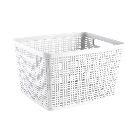 White Plastic Wicker Storage Basket By Simply Tidy