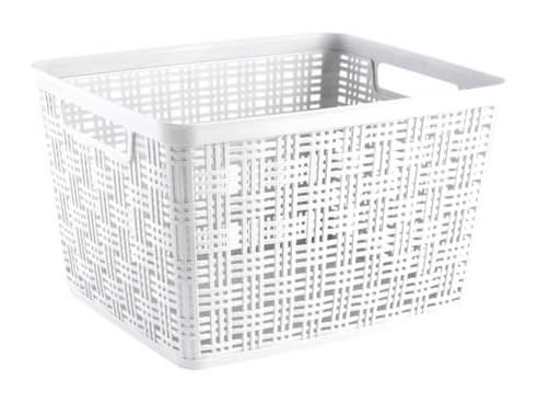Simply Tidy Plastic Wicker Storage Basket, White