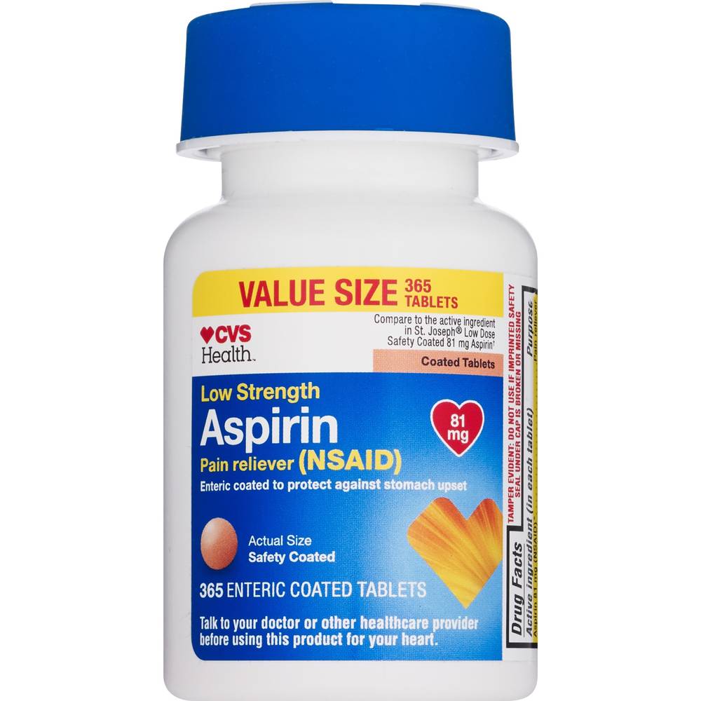 CVS Health Low Strength Aspirin Pain Reliever 81mg Coated Tablets, 365 CT