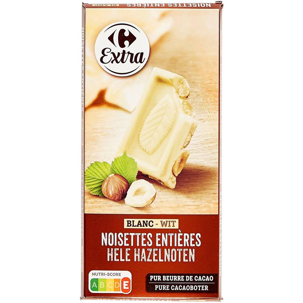 Tablette de chocolat blanc noisettes entières CARREFOUR EXTRA - la tablette de 200g