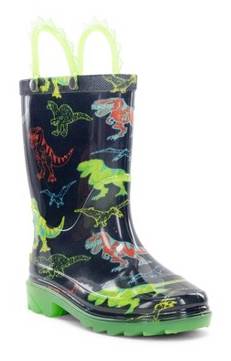 Western Chief Toddler Dino Soar Rain Boots - Navy Blue 8T: Waterproof, Light-Up, Pull-On, Dinosaur Pattern