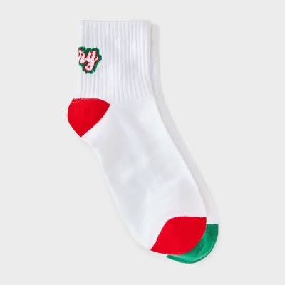 Women's 'Merry & Bright' Christmas Ankle Socks - White/Red/Green 4-10