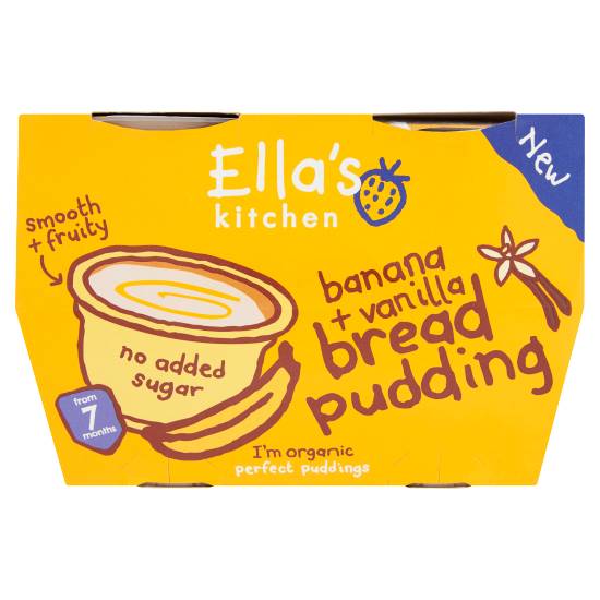 Ella's Kitchen Organic Banana and Vanilla Bread Pudding Baby Dessert Pot Multipack 7+ Months 4 X 80g