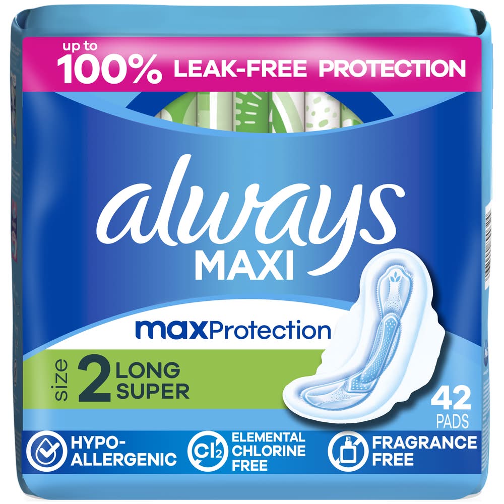 Always Unscented Maxi Daytime Pads With Wings, Women, 2 (42 ct)