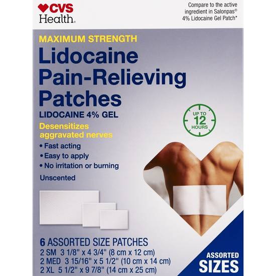 CVS Health Maximum Strength Lidocaine Pain-Relieving Patches, Assorted Sizes, 6 CT