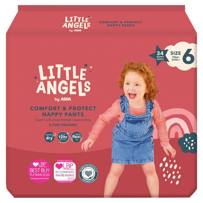 ASDA Size 6, Little Angels Comfort & Protect Nappy Pants (34 pack)