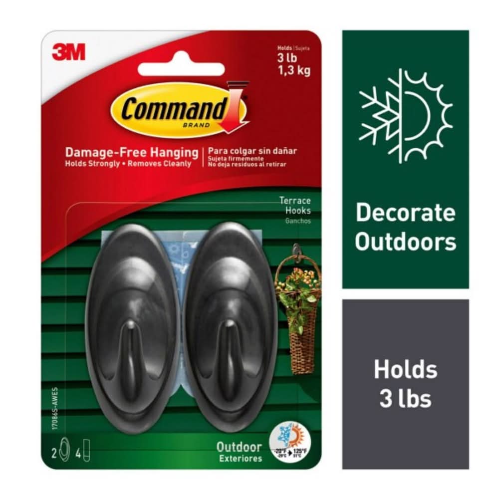 3M Command Medium Plastic Hook 3.25 In. L 2 Pk