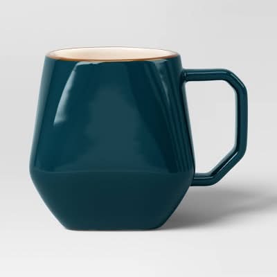 Threshold Geo Mug Garnet With Gold Rim 16 oz, Teal Blue