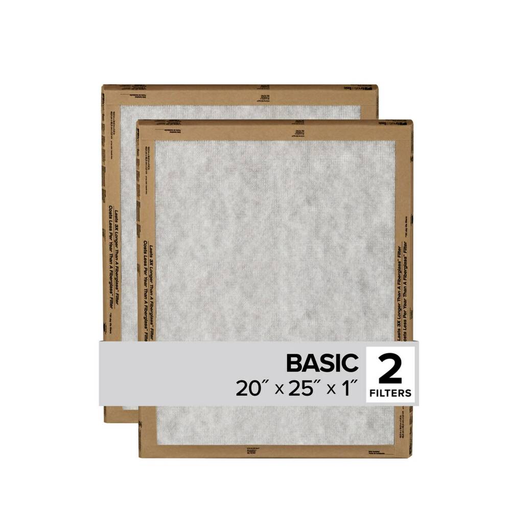 Filtrete 20-in W x 25-in L x 1-in MERV 1 Basic Flat Air Filter (2-Pack) | FPL03-2PK-24