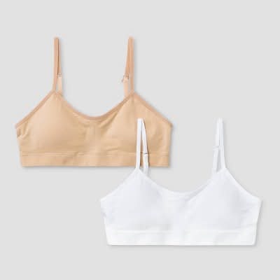 Art Class Girls' Solid Seamless Bra, S, Beige (2 ct)