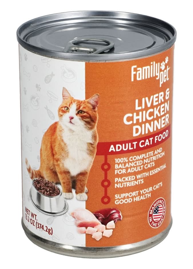 Family Pet Wet Cat Food, Liver & Chicken Dinner, Adult (13 oz)
