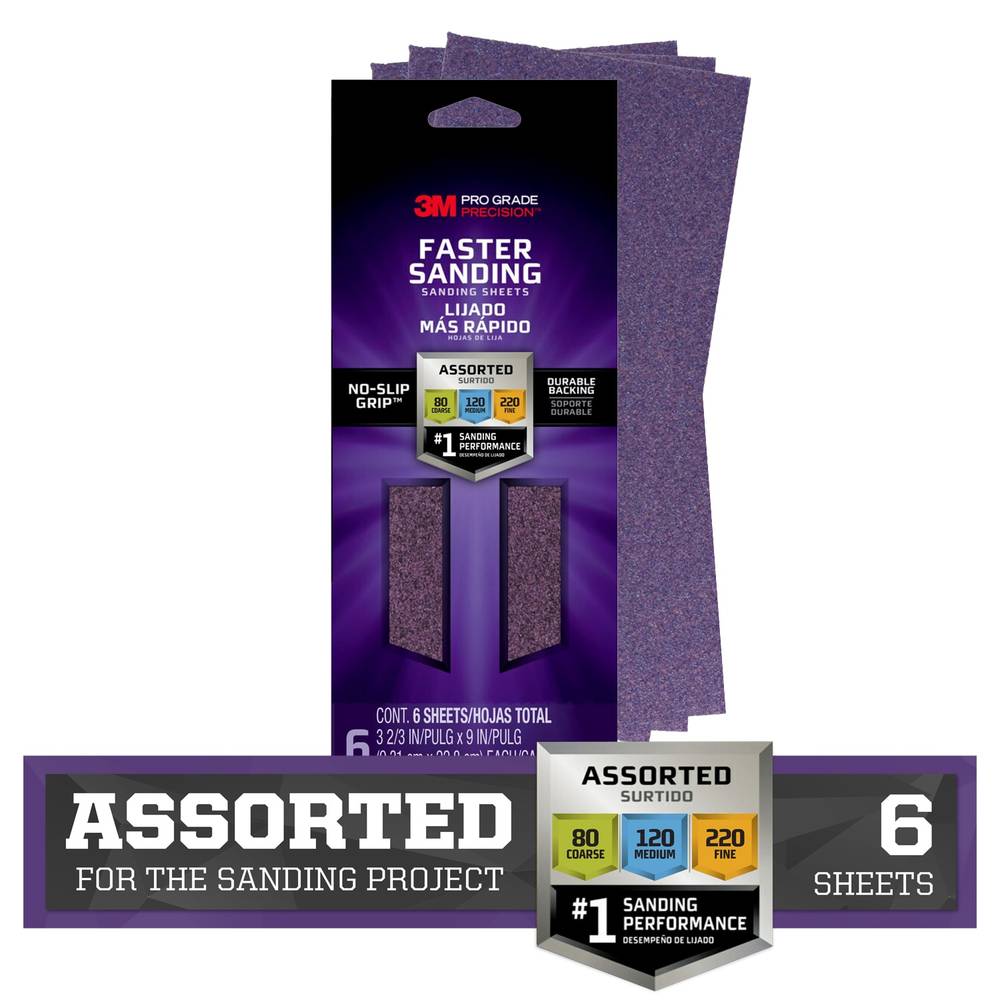 3M PRO Grade Precision Multi-grade Multi-grade pack -Grit Sheet Sandpaper 3.67-in W x 9-in L 6 -Pack | SHTRASST-PGP6T