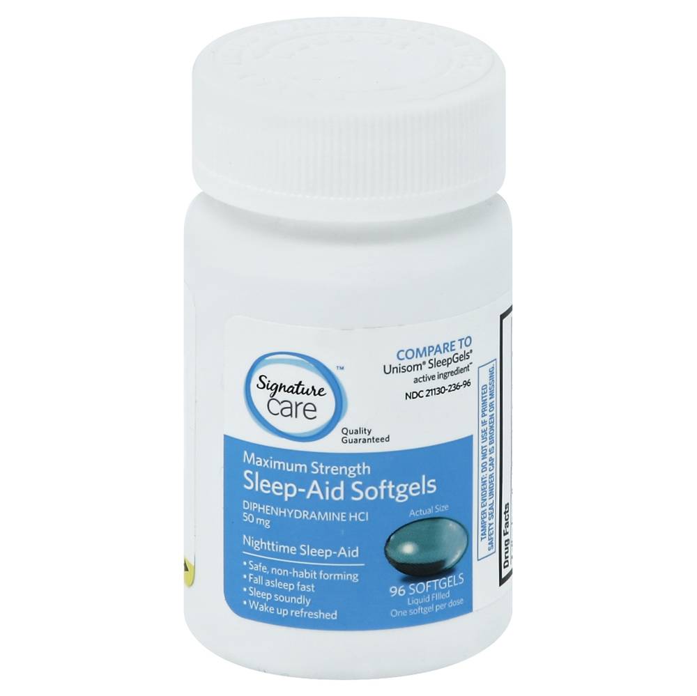 Signature Care Diphenhydramine Hcl 50 Mg, Maximum Strength Sleep Aid Softgels (96 ct)