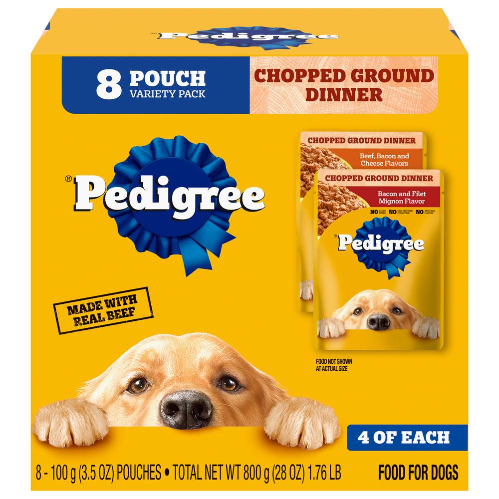 Pedigree Chopped Ground Dinner Wet Dog Food Variety pack Featuring Bacon 3.5 Ounces