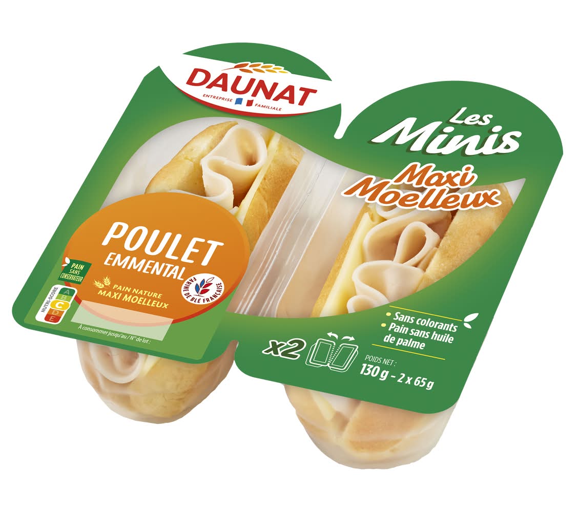 Daunat - Les minis sandwich, poulet-emmental (2 x 65g)