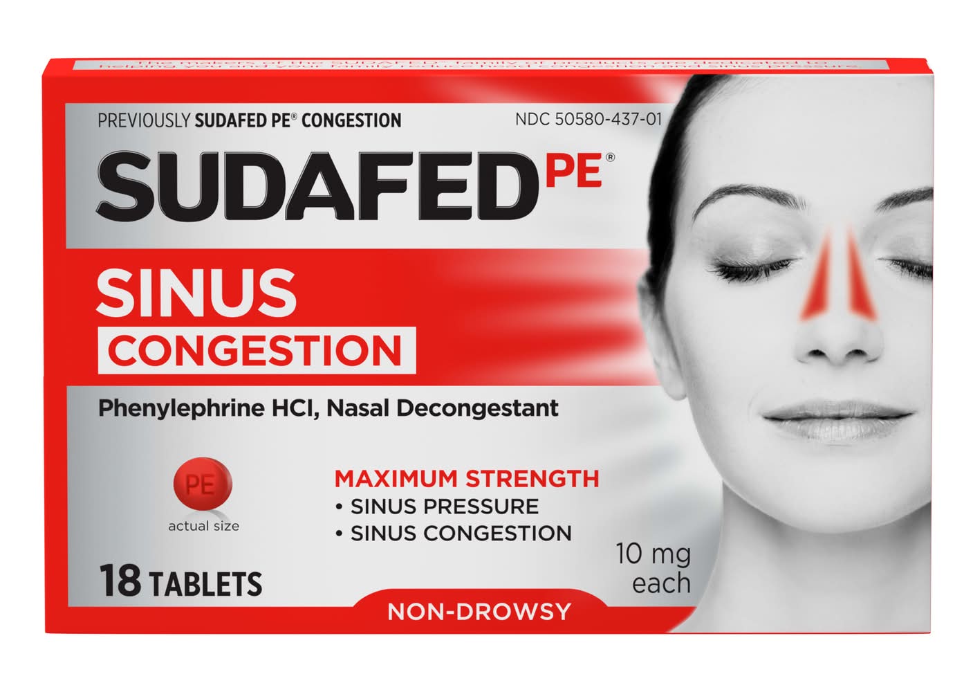 Sudafed PE Sinus Congestion Relief Maximum Strength Tablets 10 mg (18 ct)
