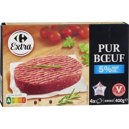 Steaks hachés pur bœuf 5% MG CARREFOUR EXTRA - les 4 steaks de 100g