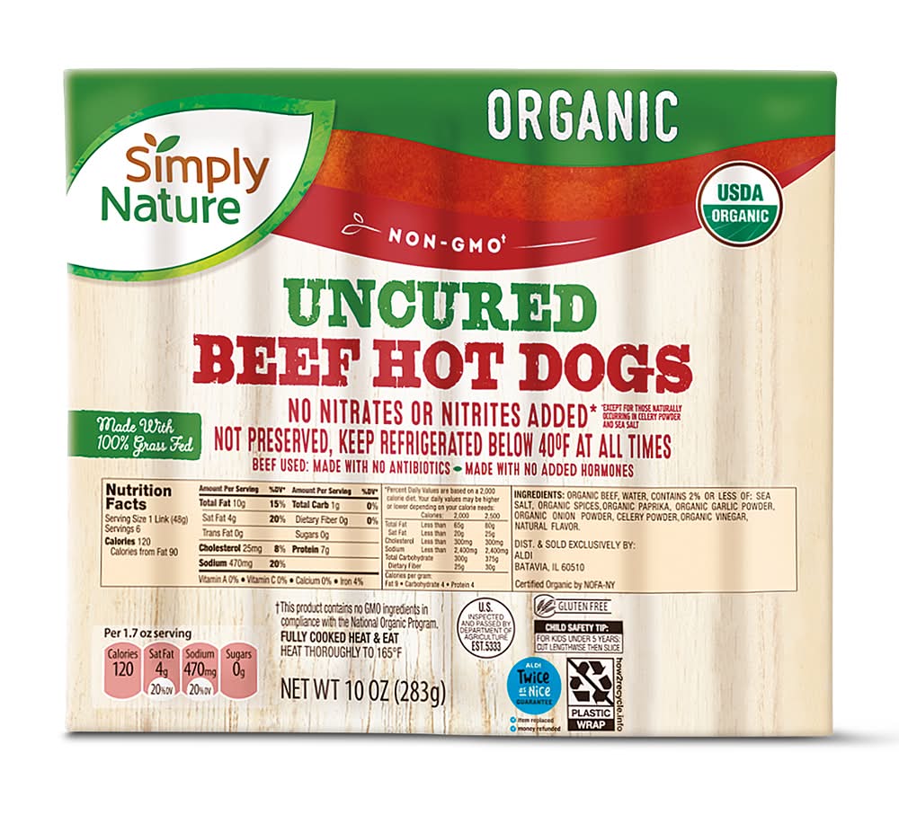 Simply Nature Organic Uncured Hot Dogs, Beef (10 oz)