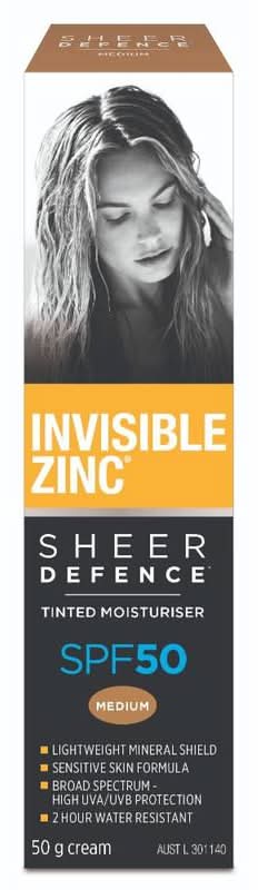 Invisible Zinc Sheer Defence Tinted Moisturiser Medium SPF50 50g