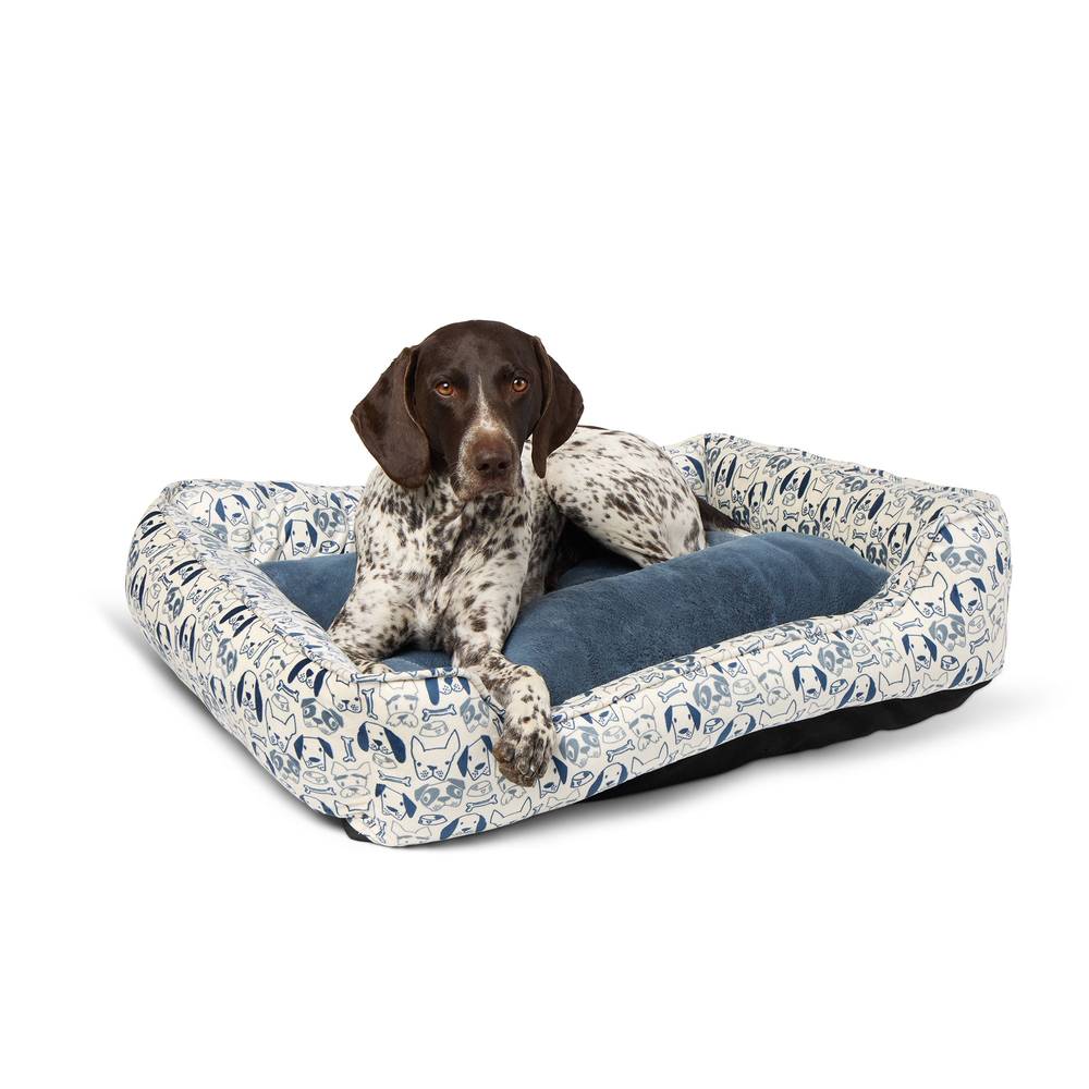 Top Paw Dog Faces Cuddler Bed, Large, Blue