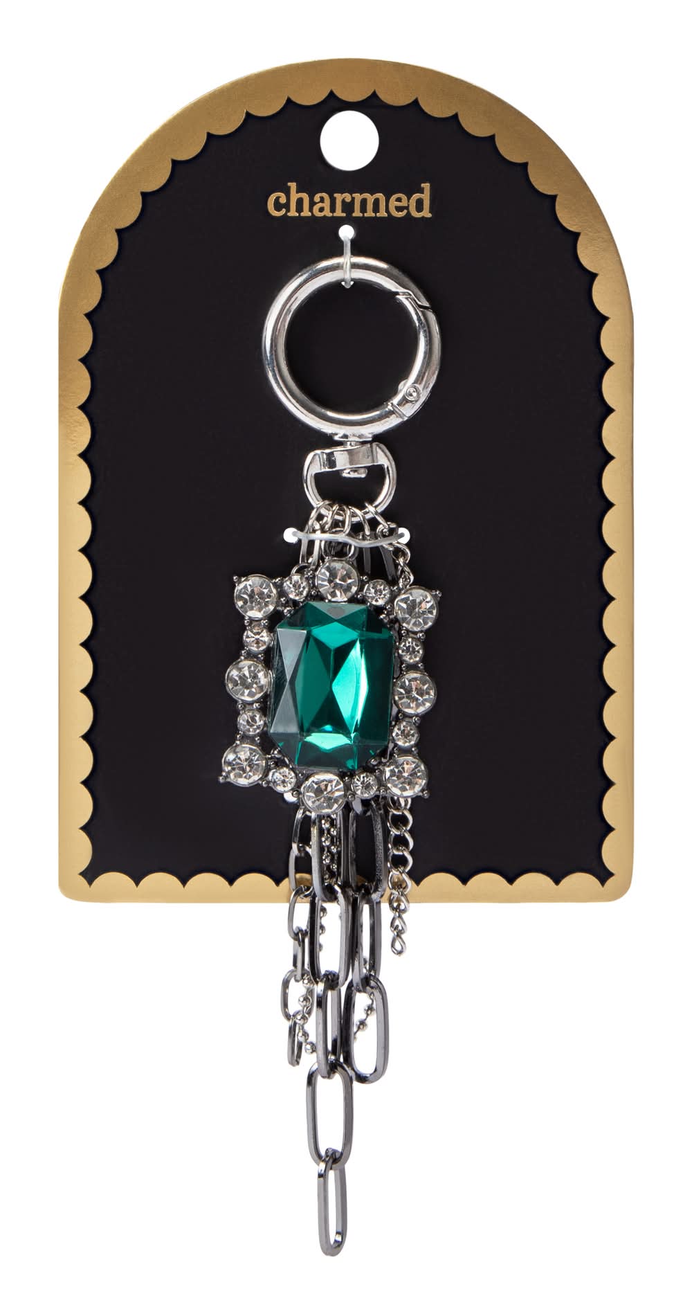 Charmed Green Gem Cluster Key Ring Green