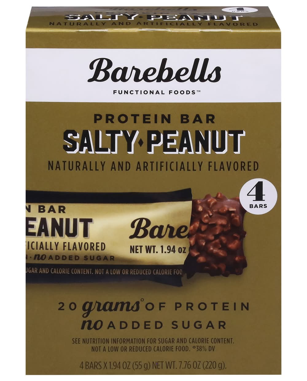 Barebells No Added Sugar Protein Bars, Salty Peanut (4 x 1.94 oz)