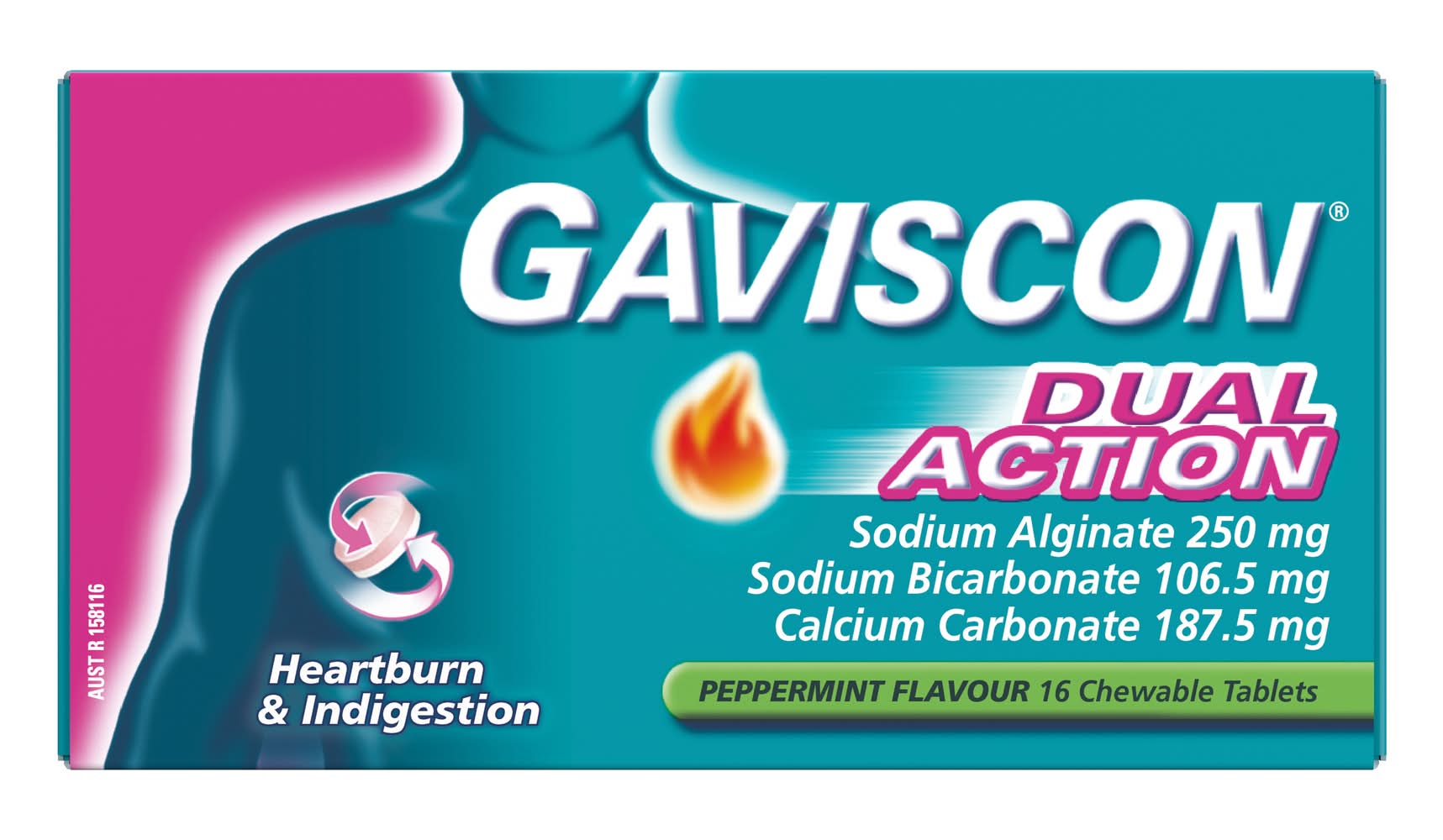 Gaviscon Dual Action Heartburn & Indigestion Chewable Tablets, Peppermint (16 pack)