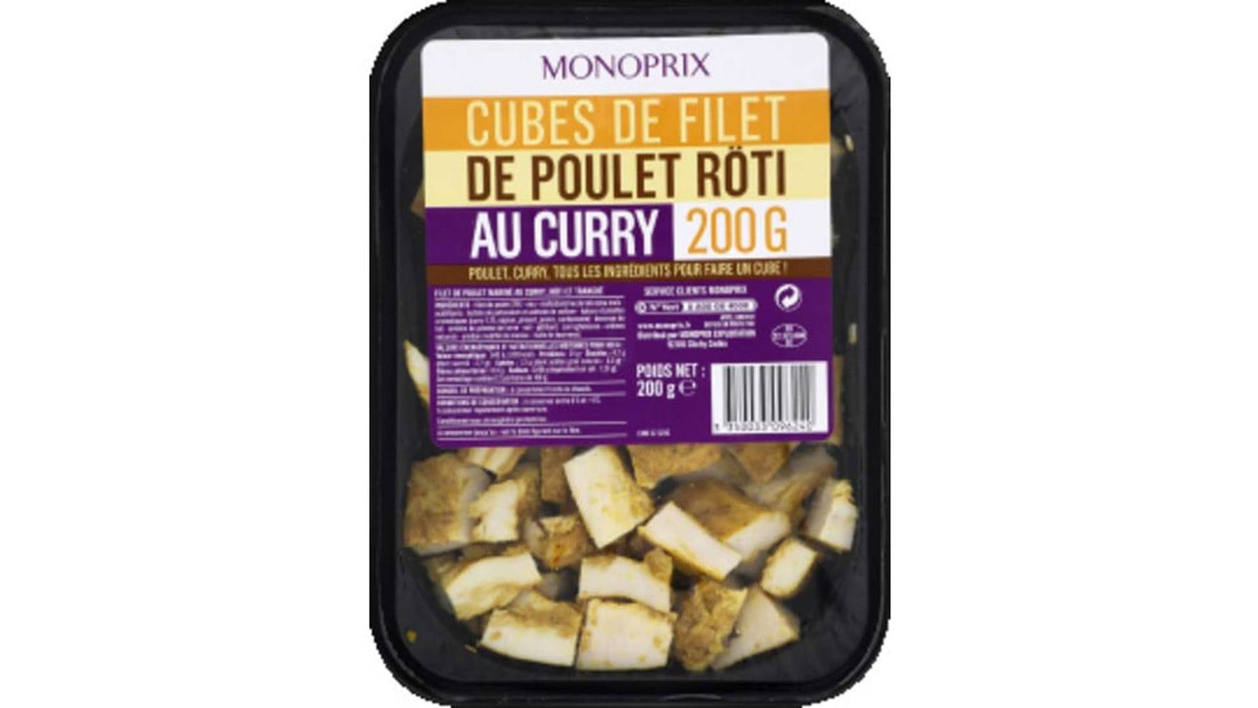 Monoprix Cubes de filet de poulet rôti au curry La barquette de 200 g