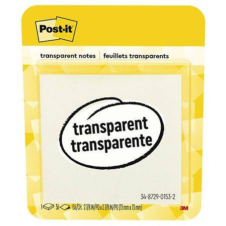 Post-It Transparent Notes, 2.8 In. X 2 .8 In., 1 Pad/Pack