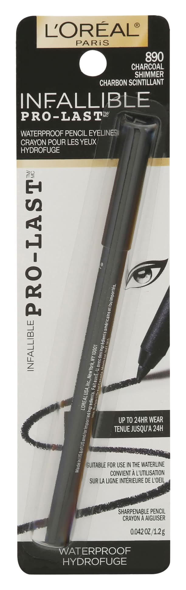 L'Oréal Infallible Pro Last Charcoal 890 Waterproof Eyeliner Pencil, Black Shimmer (0.04 oz)