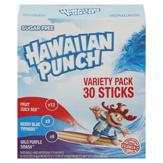 Hawaiian Punch Sugar Free on the Go Drink Mix Sticks Variety pack (30 ct, 0.12 oz)