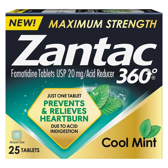 Zantac 360 Maximum Strength 20 mg Cool Mint Tablets Acid Reducer