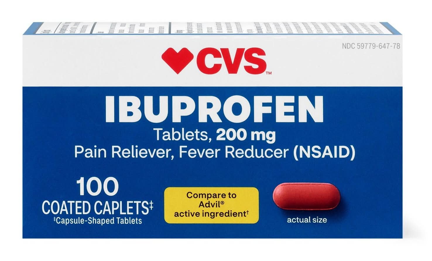 CVS Ibuprofen Pain Reliever & Fever Reducer (NSAID) 200 MG Coated Caplets