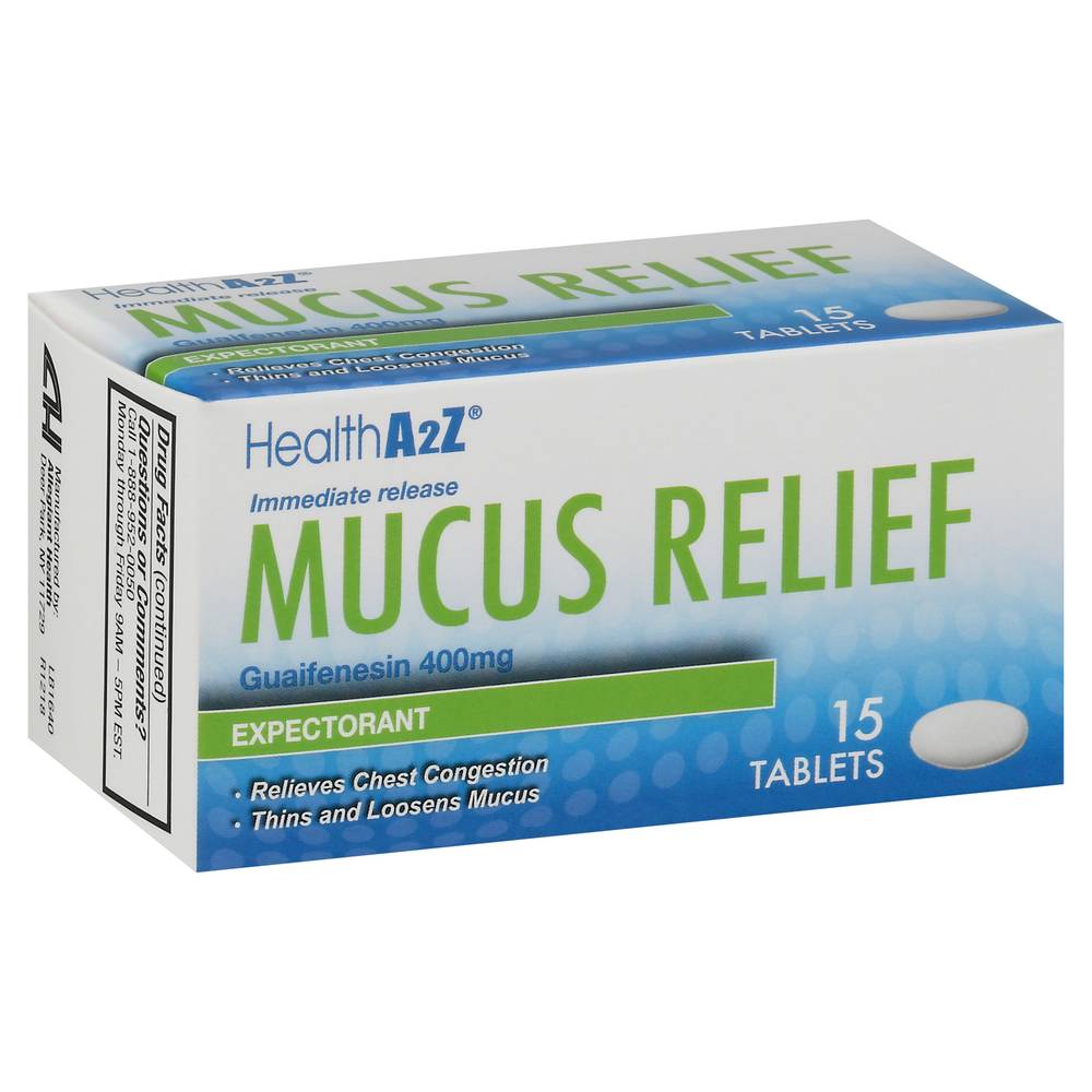 HealthA2Z Expectorant Immediate Release Mucus Relief Tablets 400 mg (15 ct)