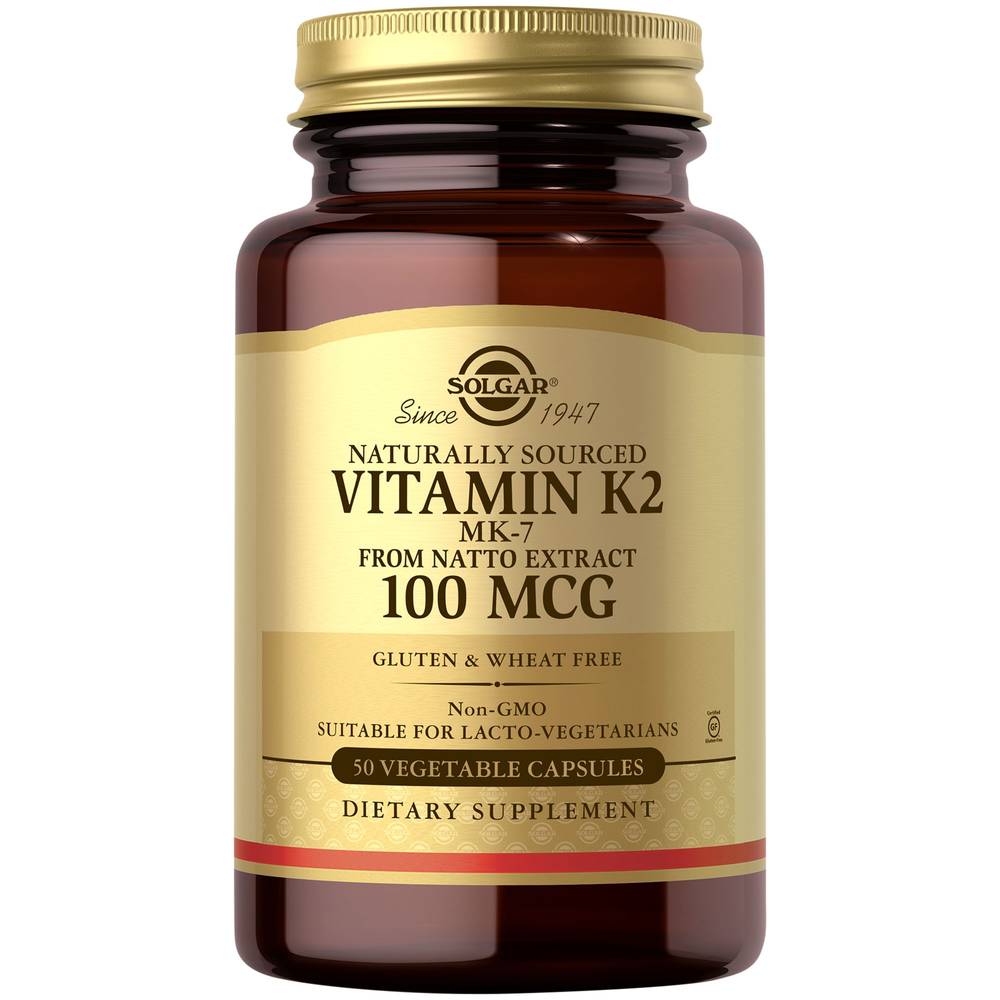 Natural Vitamin K2 Mk-7 From Natto Extract - 100 Mcg (50 Vegetarian Capsules)